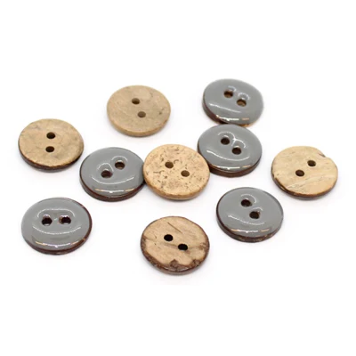 HobbyArts Geglazuurde Kokosnoot Knopen Grijs 15 mm, 10 stuks