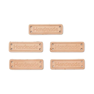 HobbyArts Leren Labels, Handmade, Zand, 5 st