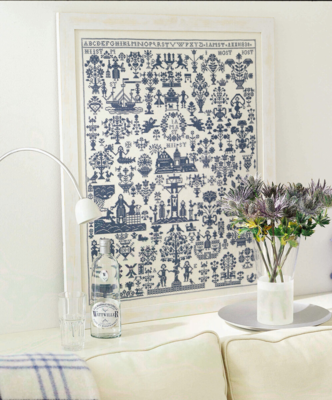 Borduurpakket Merklap anno 1830 blauw 50 x 72 cm